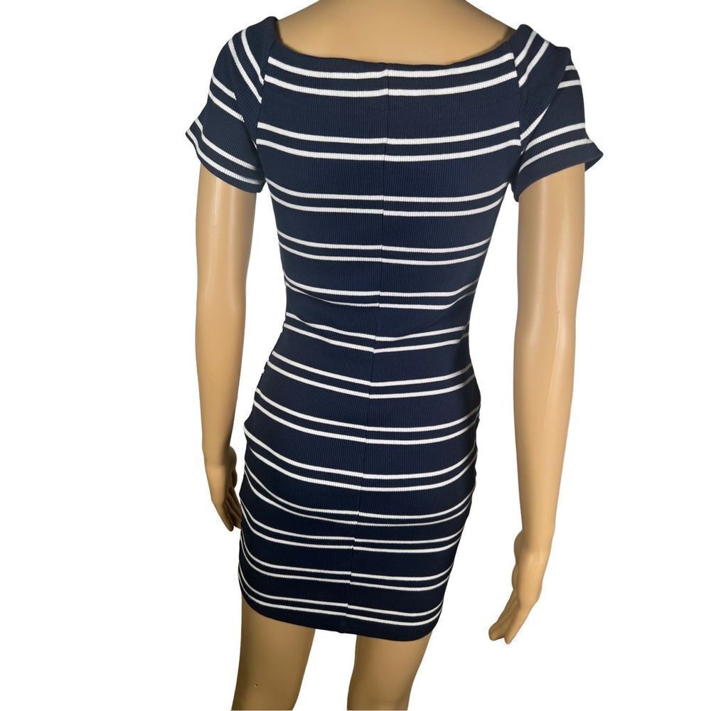 ASTR The Label Women's Blue & White Boat Neck Striped Bodycon Mini Dress Small - Picture 2 of 6